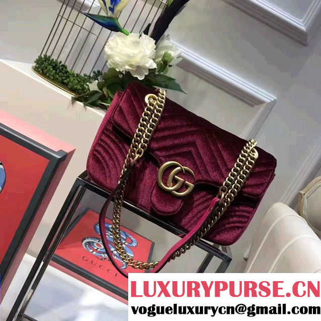 Gucci GG Marmont Matelassé Chevron Velvet Small Chain Shoulder Bag 443497