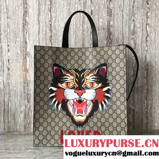 Gucci Angry Cat Print Soft GG Supreme Tote 450850 (SLP-7091521 )