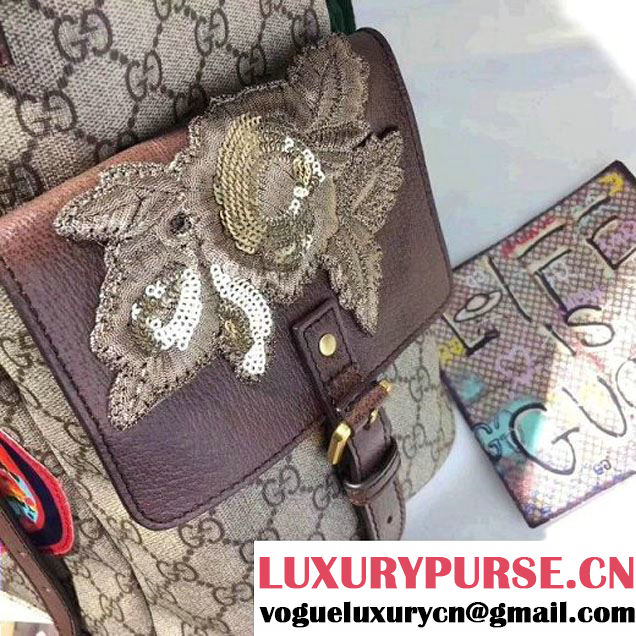 Gucci 460029 Soft GG Supreme Backpack with Donald Duck Appliqués 2017 (2A068-7091528 )