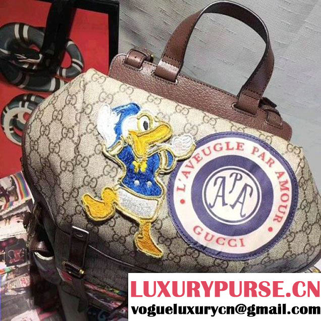 Gucci 460029 Soft GG Supreme Backpack with Donald Duck Appliqués 2017 (2A068-7091528 )