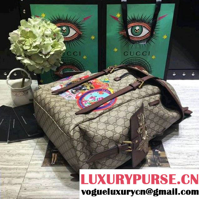 Gucci 460029 Soft GG Supreme Backpack with Donald Duck Appliqués 2017 (2A068-7091528 )
