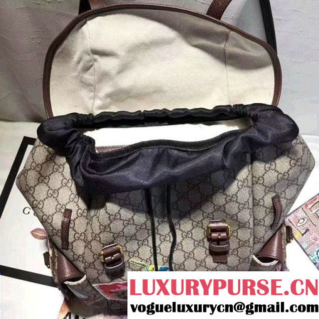 Gucci 460029 Soft GG Supreme Backpack with Donald Duck Appliqués 2017 (2A068-7091528 )