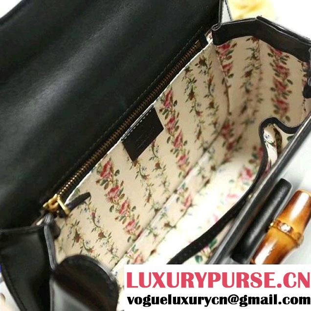 Gucci Bamboo Classic Frame Print Round Top Handle Bag 495880 Black 2017 (2A010-7100829 )