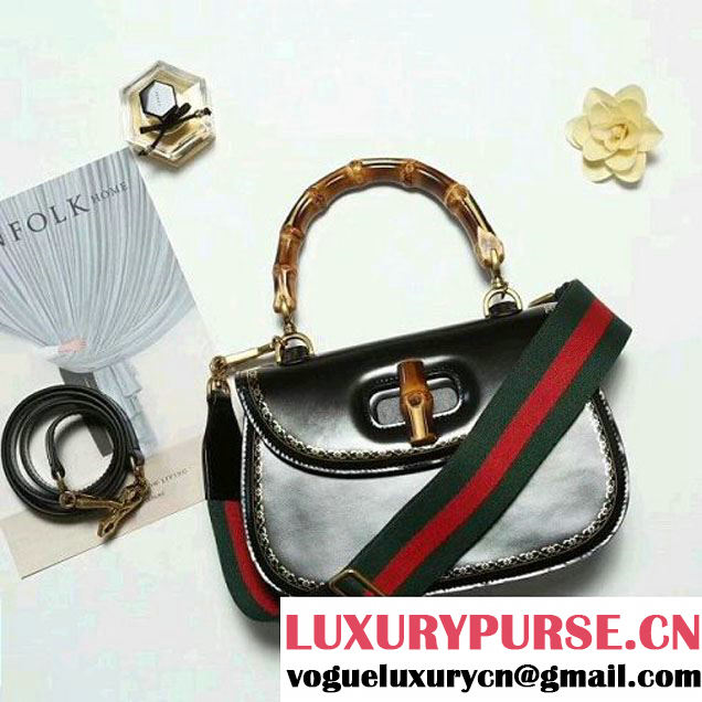 Gucci Bamboo Classic Frame Print Round Top Handle Bag 495880 Black 2017 (2A010-7100829 )