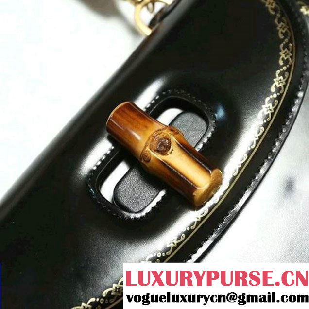 Gucci Bamboo Classic Frame Print Round Top Handle Bag 495880 Black 2017 (2A010-7100829 )