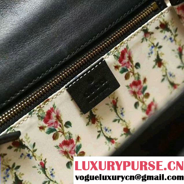 Gucci Bamboo Classic Frame Print Round Top Handle Bag 495880 Black 2017 (2A010-7100829 )