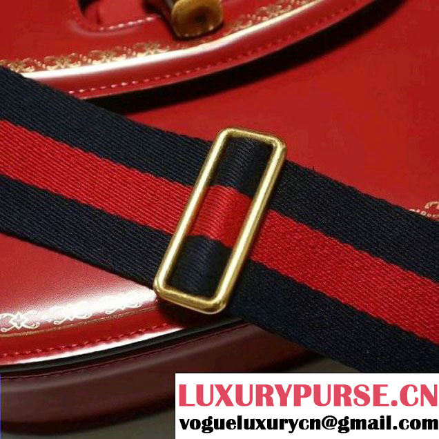 Gucci Bamboo Classic Frame Print Round Top Handle Bag 495880 Red 2017 (2A010-7100828 )
