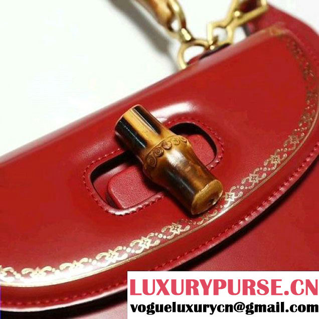 Gucci Bamboo Classic Frame Print Round Top Handle Bag 495880 Red 2017 (2A010-7100828 )