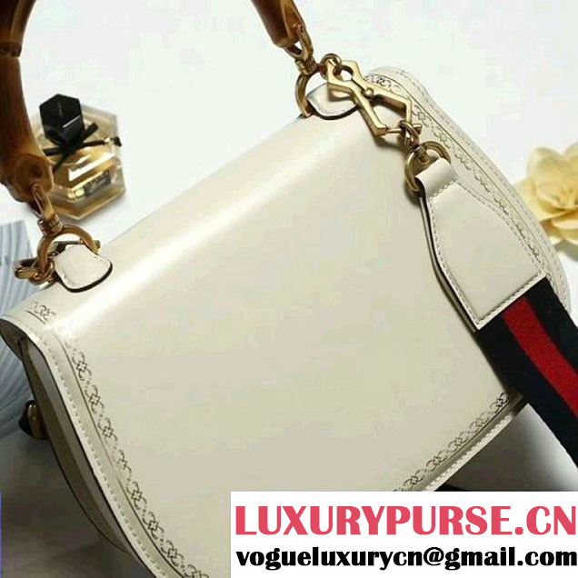 Gucci Bamboo Classic Frame Print Round Top Handle Bag 495880 White 2017 (2A010-7100827 )
