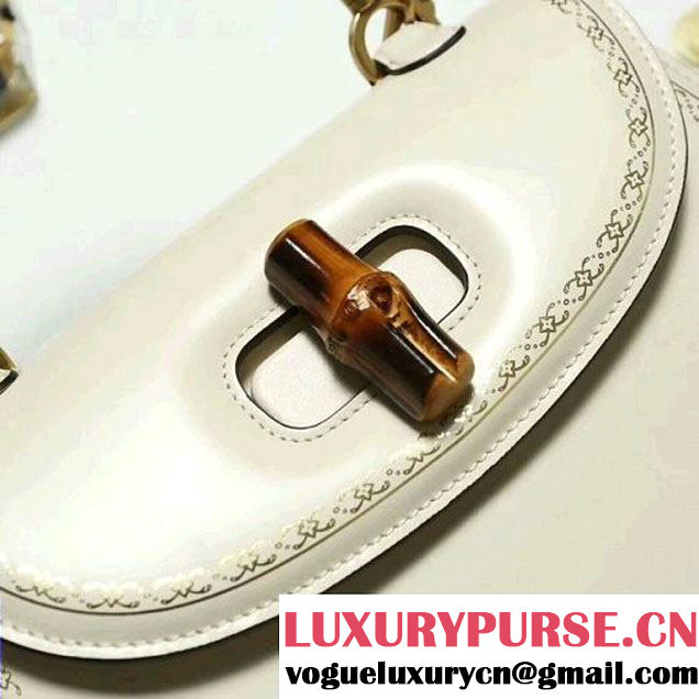 Gucci Bamboo Classic Frame Print Round Top Handle Bag 495880 White 2017 (2A010-7100827 )