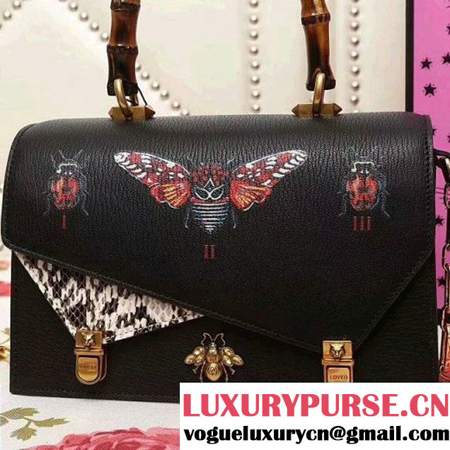 Gucci Ottilia leather Small Top Handle 488715 Black 2017 (2A010-7100809 )