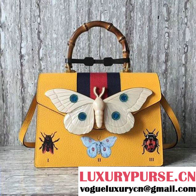 Gucci Leather with Moth Medium Top Handle Bag 488691 Yellow 2017 (SLP-70100806 )