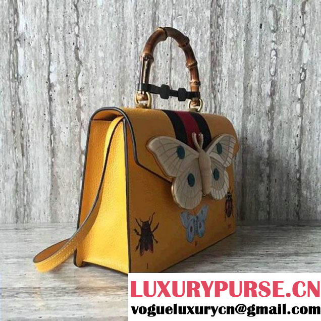 Gucci Leather with Moth Medium Top Handle Bag 488691 Yellow 2017 (SLP-70100806 )