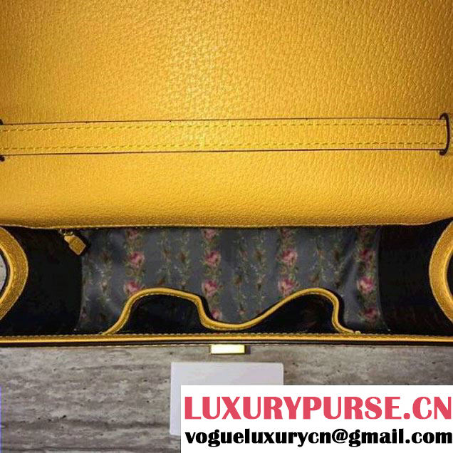 Gucci Leather with Moth Medium Top Handle Bag 488691 Yellow 2017 (SLP-70100806 )