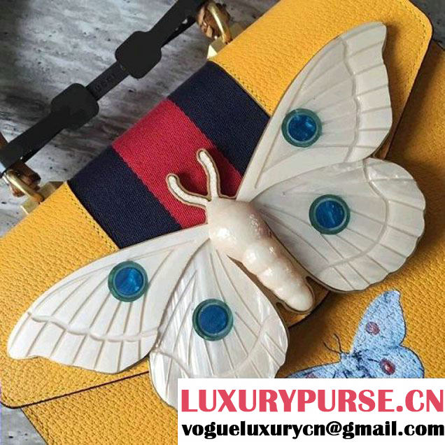 Gucci Leather with Moth Medium Top Handle Bag 488691 Yellow 2017 (SLP-70100806 )