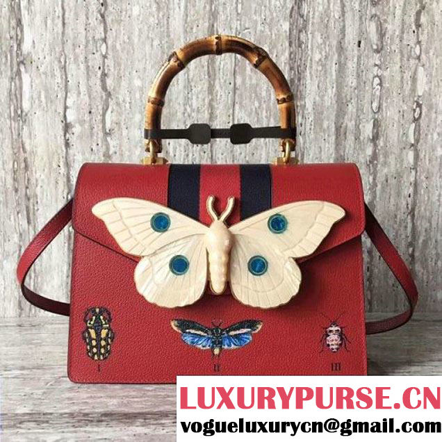 Gucci Leather with Moth Medium Top Handle Bag 488691 Red 2017 (SLP-70100805 )