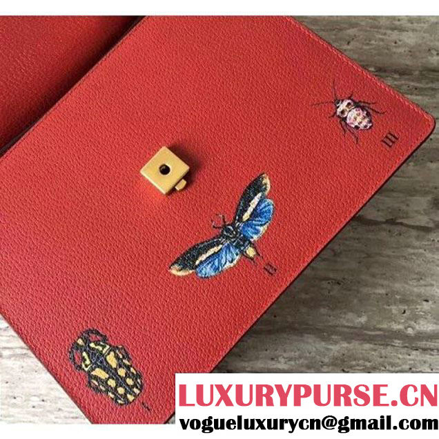 Gucci Leather with Moth Medium Top Handle Bag 488691 Red 2017 (SLP-70100805 )