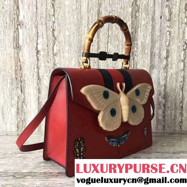Gucci Leather with Moth Medium Top Handle Bag 488691 Red 2017 (SLP-70100805 )