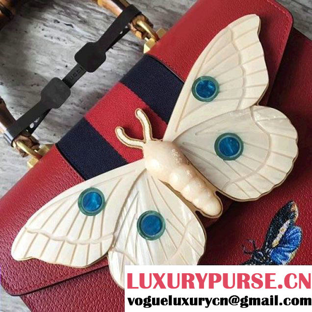 Gucci Leather with Moth Medium Top Handle Bag 488691 Red 2017 (SLP-70100805 )