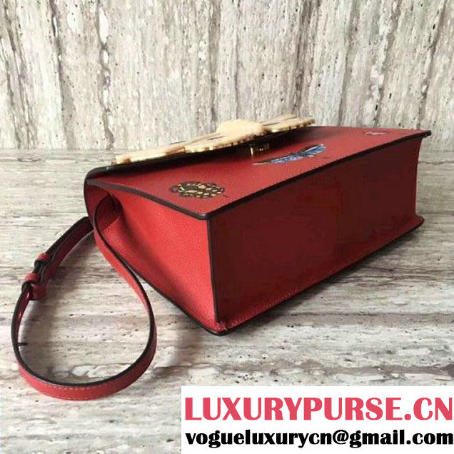 Gucci Leather with Moth Medium Top Handle Bag 488691 Red 2017 (SLP-70100805 )