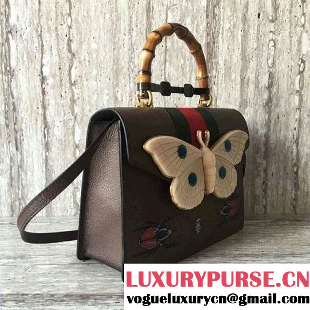 Gucci Leather with Moth Medium Top Handle Bag 488691 Brown 2017 (SLP-70100804 )