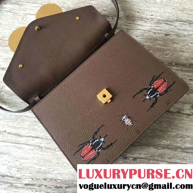 Gucci Leather with Moth Medium Top Handle Bag 488691 Brown 2017 (SLP-70100804 )