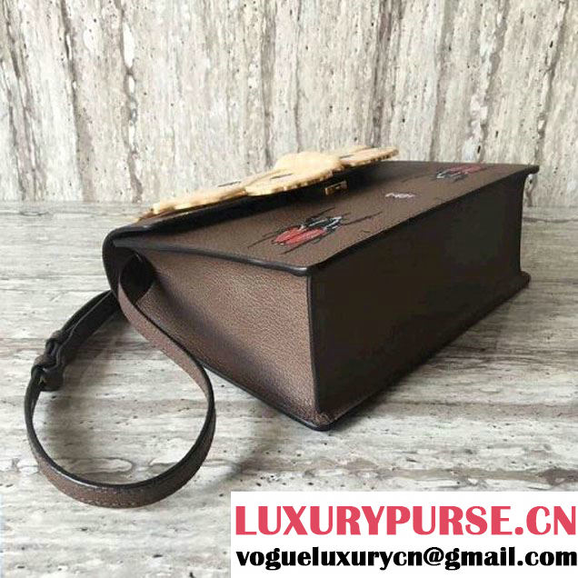 Gucci Leather with Moth Medium Top Handle Bag 488691 Brown 2017 (SLP-70100804 )