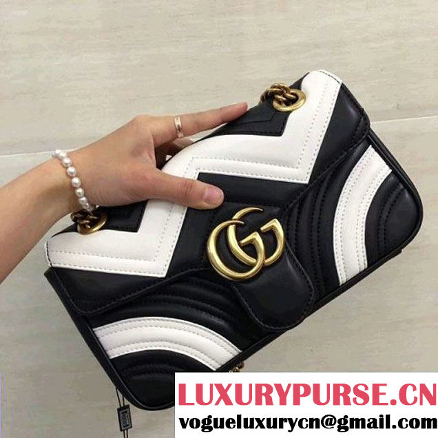 Gucci GG Marmont Matelassé Small Shoulder Bag 443497 Black/White 2016 (YN-7101651 )