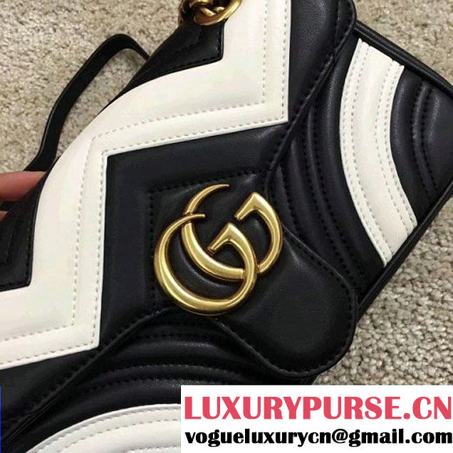 Gucci GG Marmont Matelassé Small Shoulder Bag 443497 Black/White 2016 (YN-7101651 )
