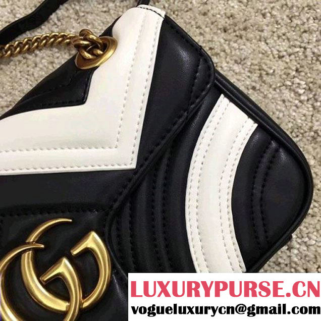 Gucci GG Marmont Matelassé Small Shoulder Bag 443497 Black/White 2016 (YN-7101651 )