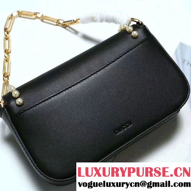 Gucci Leather Pearls Chain Shoulder Bag Black 2017 (2A010-7100832 )
