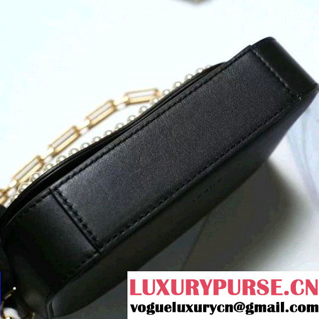 Gucci Leather Pearls Chain Shoulder Bag Black 2017 (2A010-7100832 )