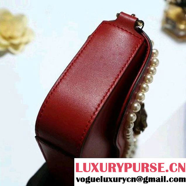 Gucci Leather Pearls Chain Shoulder Bag Red 2017 (2A010-710083031 )