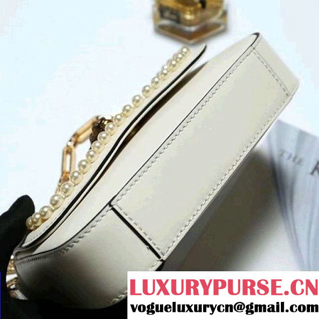 Gucci Leather Pearls Chain Shoulder Bag White 2017 (2A010-7100830 )