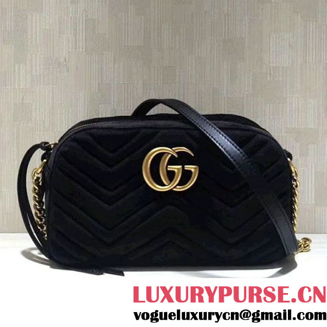 Gucci GG Marmont Velvet Small Camera Shoulder Bag 447632 Black 2017 (DC-7100823 )