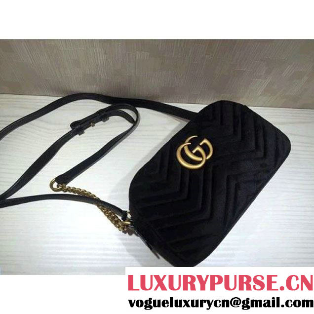 Gucci GG Marmont Velvet Small Camera Shoulder Bag 447632 Black 2017 (DC-7100823 )