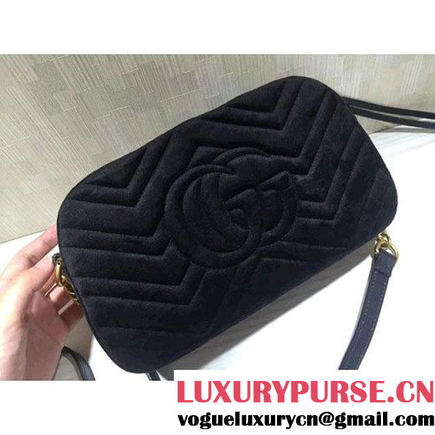 Gucci GG Marmont Velvet Small Camera Shoulder Bag 447632 Black 2017 (DC-7100823 )
