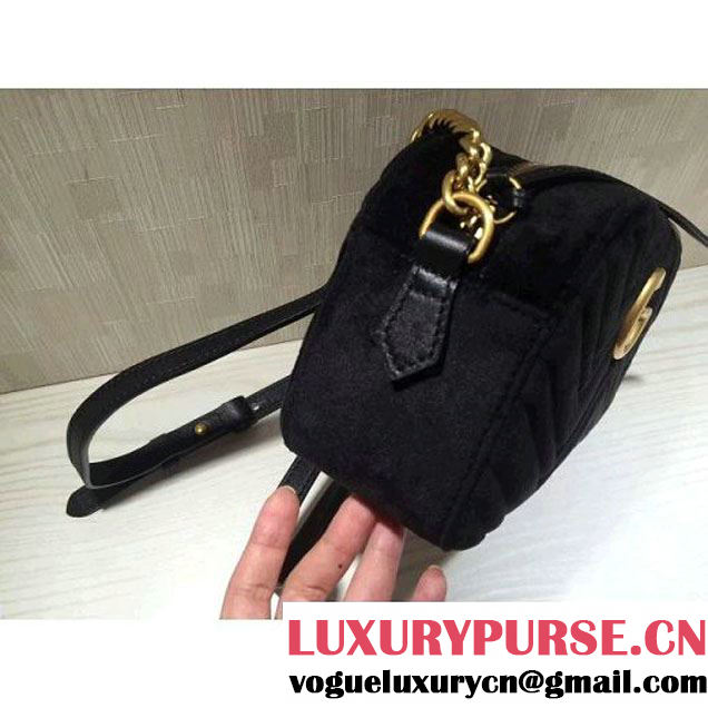 Gucci GG Marmont Velvet Small Camera Shoulder Bag 447632 Black 2017 (DC-7100823 )