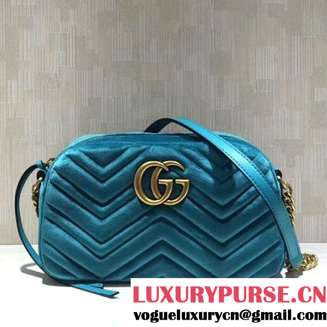 Gucci GG Marmont Velvet Small Camera Shoulder Bag 447632 Blue 2017 (DC-7100822 )