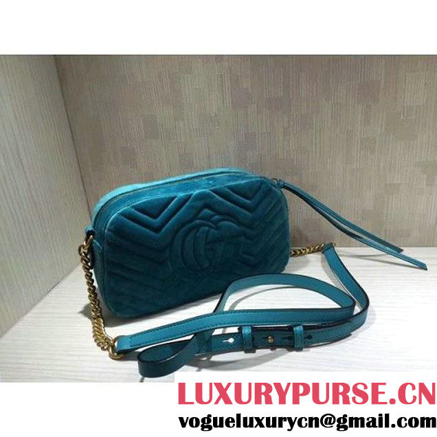 Gucci GG Marmont Velvet Small Camera Shoulder Bag 447632 Blue 2017 (DC-7100822 )