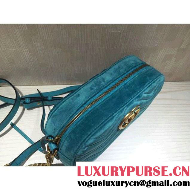Gucci GG Marmont Velvet Small Camera Shoulder Bag 447632 Blue 2017 (DC-7100822 )