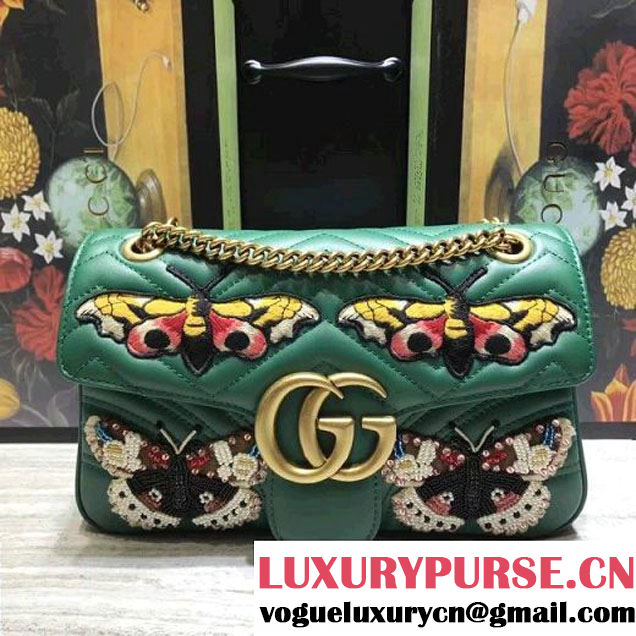 Gucci GG Marmont Embroidered Leather Medium Bag Green 2017 (2A068-7100814 )