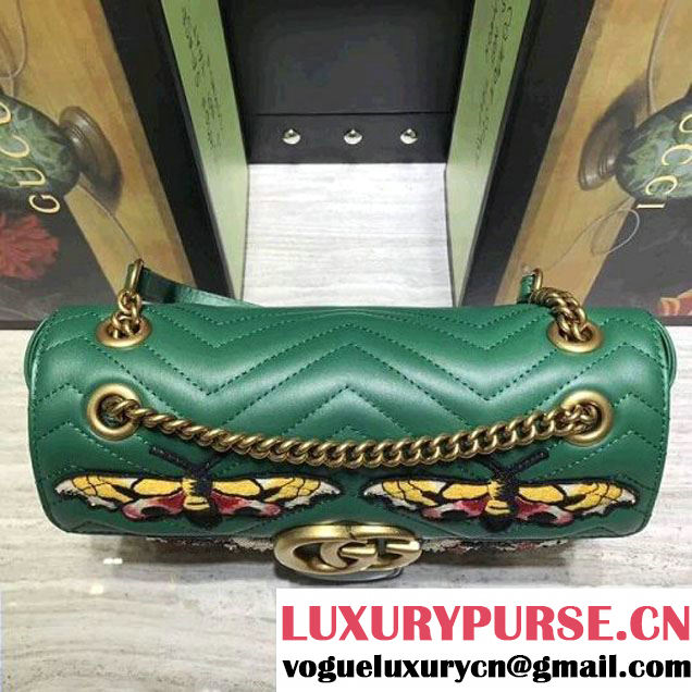 Gucci GG Marmont Embroidered Leather Medium Bag Green 2017 (2A068-7100814 )