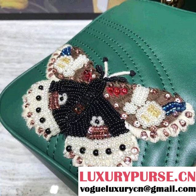 Gucci GG Marmont Embroidered Leather Medium Bag Green 2017 (2A068-7100814 )