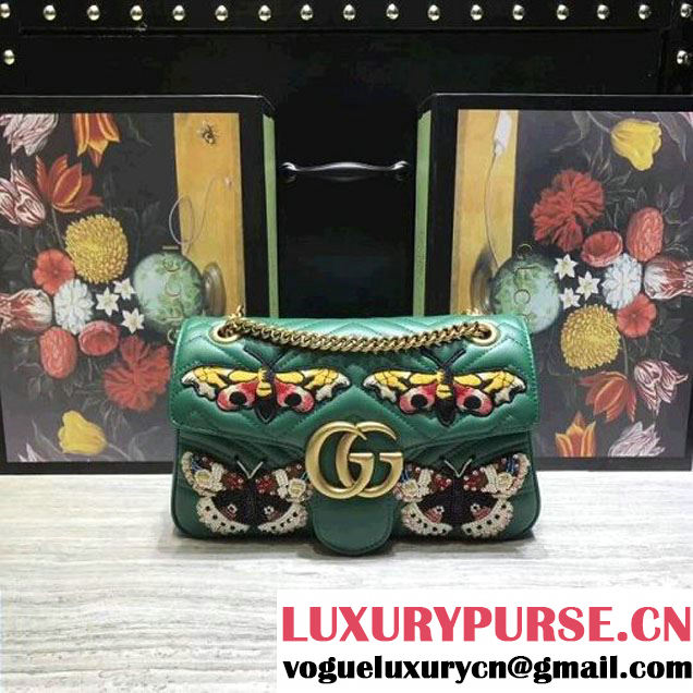 Gucci GG Marmont Embroidered Leather Medium Bag Green 2017 (2A068-7100814 )