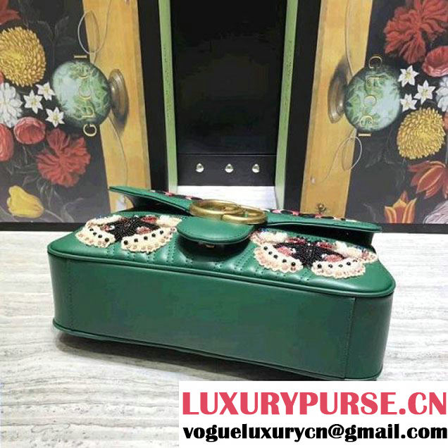 Gucci GG Marmont Embroidered Leather Medium Bag Green 2017 (2A068-7100814 )