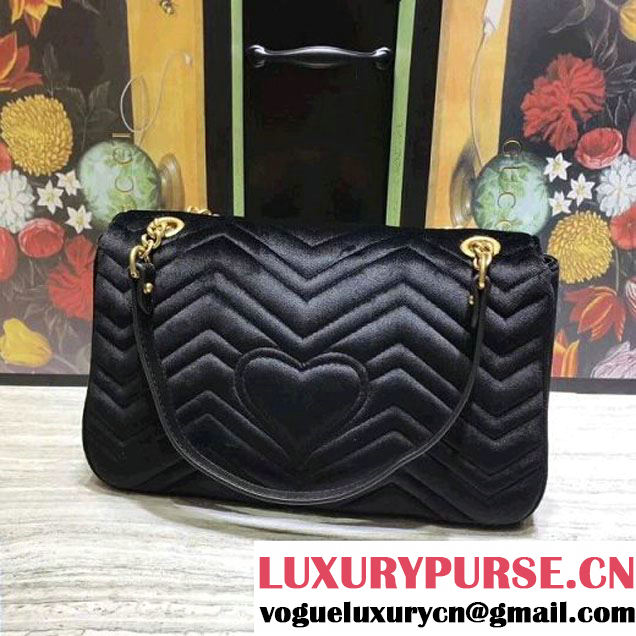 Gucci GG Marmont Embroidered Velvet Medium Bag Black 2017 (2A068-7100813 )