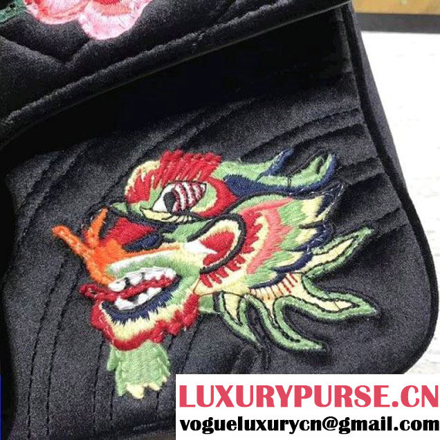 Gucci GG Marmont Embroidered Velvet Medium Bag Black 2017 (2A068-7100813 )