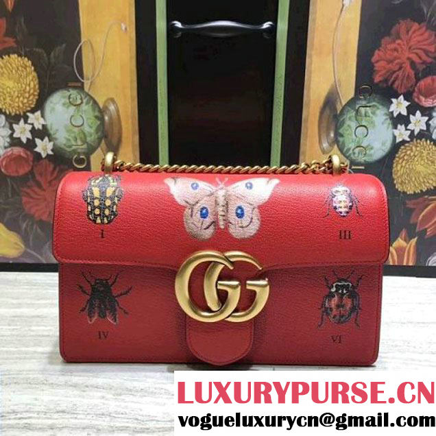 Gucci Ottilia leather GG Marmont Bag Red 2017 (2A068-7100812 )