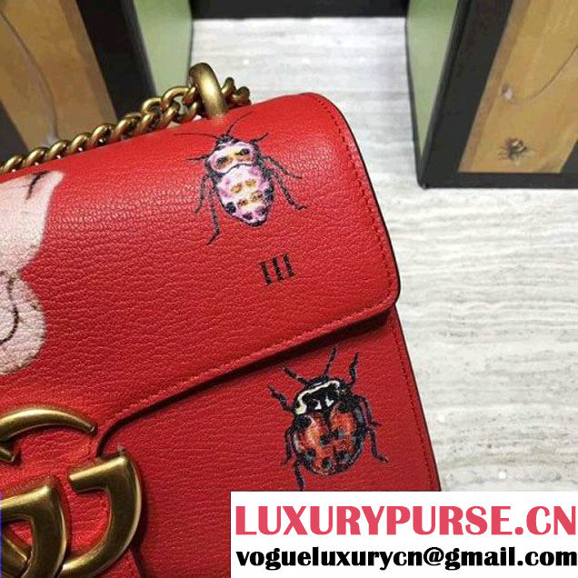 Gucci Ottilia leather GG Marmont Bag Red 2017 (2A068-7100812 )